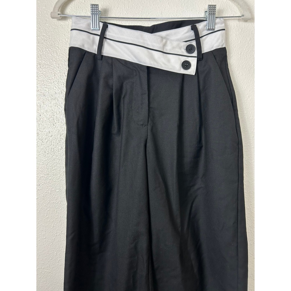 Commense NWT Asymmetrical Contrast Waistband Wide Leg Dress Pants Black XS - Picture 7 of 10